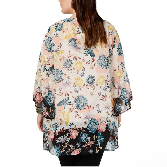 Style & Co Womens Plus 1X Multicolor Floral 3/4 Sleeve Sheer Layering Kimono - Picture 2 of 8